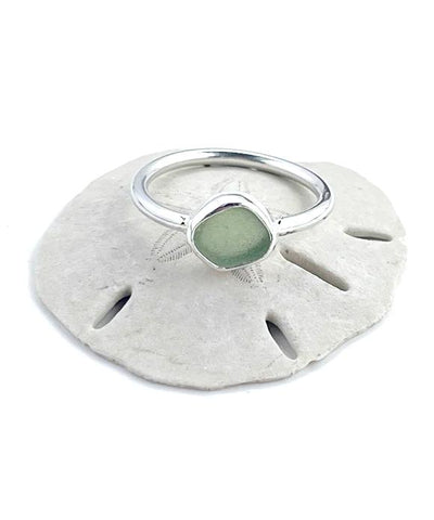 Light Olive Green Sea Glass Ring Simple Round Band - Size 6.5