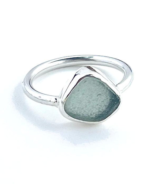 Grey Sea Glass Ring Simple Round Band - Size 6