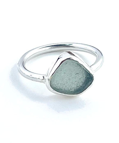 Grey Sea Glass Ring Simple Round Band - Size 6