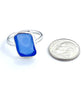 Textured Blue Sea Glass Ring Simple Round Band - Size 6.5