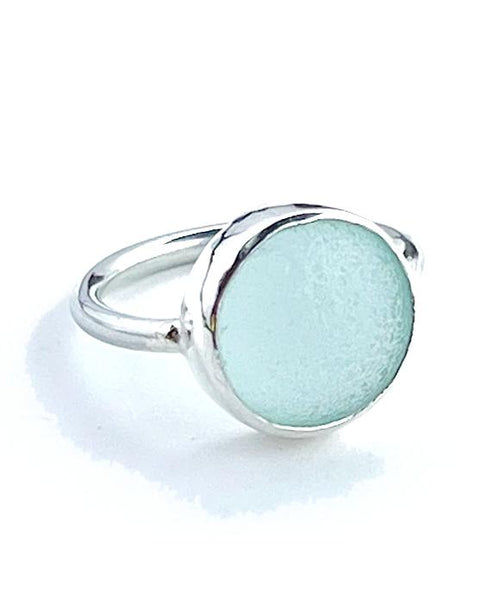 Soft Aqua Sea Glass Marble Ring Simple Round Band - Size 6