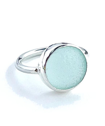 Soft Aqua Sea Glass Marble Ring Simple Round Band - Size 6