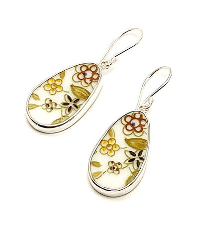 Big Bold Retro Brown Flower Tear Drop Vintage Pottery Single Earrings