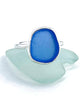Blue Sea Glass Ring Simple Round Band - Size 4.5