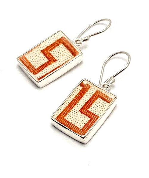 Bold Geometric Rust Vintage Pottery Single Drop Earrings