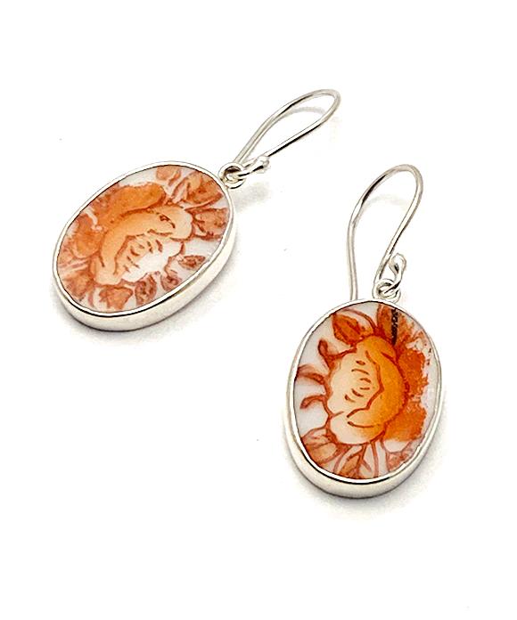Rust Vintage Imari Pottery Single Drop Earrings #2