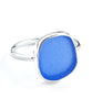 Blue Sea Glass Ring Simple Round Band - Size 8.5