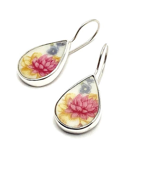 Pink Lotus Vintage Pottery Single Drop Earrings