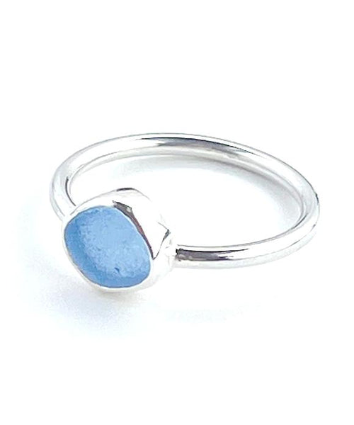 Soft Blue Sea Glass Ring Simple Round Band - Size 8