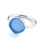 Denim Blue Sea Glass Ring Simple Round Band - Size 8