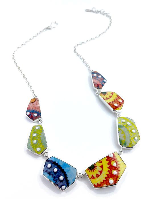 Colorful Spanish Vintage Pottery 7 Piece Shard Necklace
