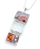 Bold Pink Spanish Pottery and Clear Sea Glass Triple Drop Barbell Necklace