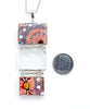 Bold Pink Spanish Pottery and Clear Sea Glass Triple Drop Barbell Necklace