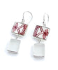 Red & White Vintage Pottery with Clear Sea Glass Double Drop Earrings
