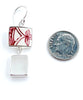 Red & White Vintage Pottery with Clear Sea Glass Double Drop Earrings