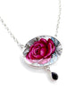 Dark Pink Rose Vintage Pottery and Faceted Garnet Necklace