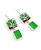 Simple Green Leaf Vintage Pottery with Green Sea Glass Double Drop Earrings
