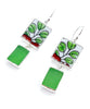 Simple Green Leaf Vintage Pottery with Green Sea Glass Double Drop Earrings