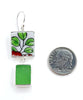 Simple Green Leaf Vintage Pottery with Green Sea Glass Double Drop Earrings