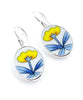 Modern Blue & Yellow Flower Vintage Pottery Oval Single Drop Earrings