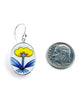 Modern Blue & Yellow Flower Vintage Pottery Oval Single Drop Earrings