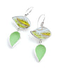Green & Yellow Leaf Vintage Pottery with Soft Green Sea Glass Double Drop Earrings