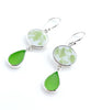 Subtle Green Leaf Vintage Pottery with Green Sea Glass Double Drop Earrings