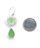 Subtle Green Leaf Vintage Pottery with Green Sea Glass Double Drop Earrings