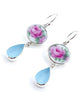 Leafy Pink Roses Vintage Pottery with Aqua Sea Glass Double Drop Earrings