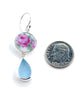 Leafy Pink Roses Vintage Pottery with Aqua Sea Glass Double Drop Earrings