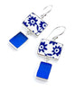 Blue & White Flower Vintage Pottery with Blue Sea Glass Double Drop Earrings