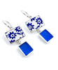 Blue & White Flower Vintage Pottery with Blue Sea Glass Double Drop Earrings