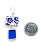 Blue & White Flower Vintage Pottery with Blue Sea Glass Double Drop Earrings