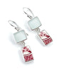 Clear Sea Glass with Red & White Vintage Pottery Double Drop Earrings