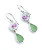 Delicate Rose Vintage Pottery with Soft Green Sea Glass Double Drop Earrings