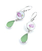 Delicate Rose Vintage Pottery with Soft Green Sea Glass Double Drop Earrings