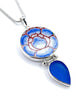 Bold Blue Flower Imari Vintage Pottery with Textured Blue Sea Glass Double Pendant