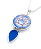 Bold Blue Flower Imari Vintage Pottery with Textured Blue Sea Glass Double Pendant