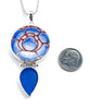 Bold Blue Flower Imari Vintage Pottery with Textured Blue Sea Glass Double Pendant