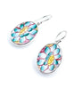 Blue, Yellow & Red Flower Vintage Pottery Oval Single Drop Earrings