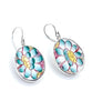 Blue, Yellow & Red Flower Vintage Pottery Oval Single Drop Earrings