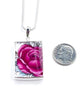 Dark Pink Rose Simple Pendant on Silver Chain