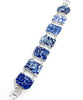 Blue & White Flower Vintage Pottery Double Link Shard Bracelet - 7 1/2