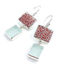 Rust & White Geometric Vintage Pottery with Clear Sea Glass Double Drop Earrings