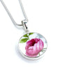 Small Round Dark Pink Rose Simple Pendant on Silver Chain
