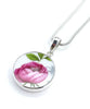 Small Round Dark Pink Rose Simple Pendant on Silver Chain