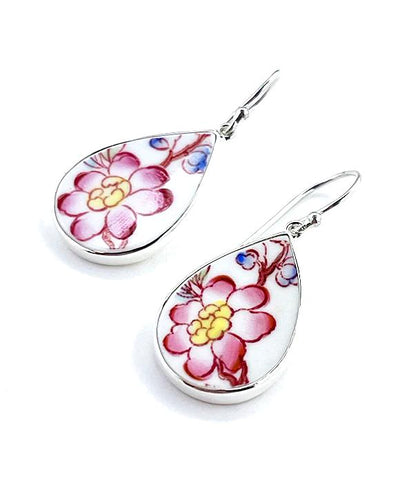 Red & Yellow Flower Vintage Pottery Drop Single Drop Earrings
