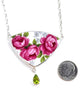 Three Pink Rose Vintage Pottery and Faceted Peridot Necklace