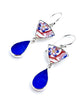 Blue with Red Flower Vintage Pottery with Blue Sea Glass Double Drop Earrings