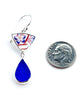 Blue with Red Flower Vintage Pottery with Blue Sea Glass Double Drop Earrings